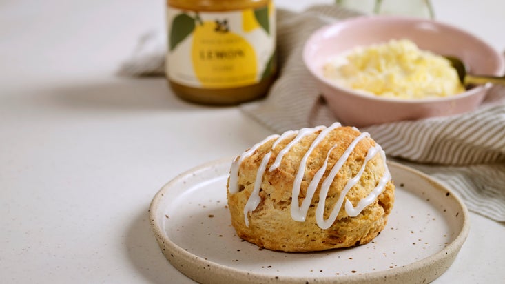 A cream tea with a lemon scone available in the Restaurant at Baddesley Clinton, Warwickshire